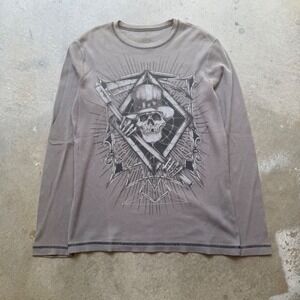 Mens Skull Graphic Thermal Shirt Long Sleeve Waffle Knit M